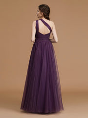 Classy Sleeveless One Shoulders Ruched Tulle Bridesmaid Dresses