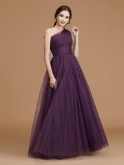 Classy Sleeveless One Shoulders Ruched Tulle Bridesmaid Dresses