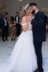 Classy Straps Off the Shoulder Floor Length A-Line Wedding Dresses