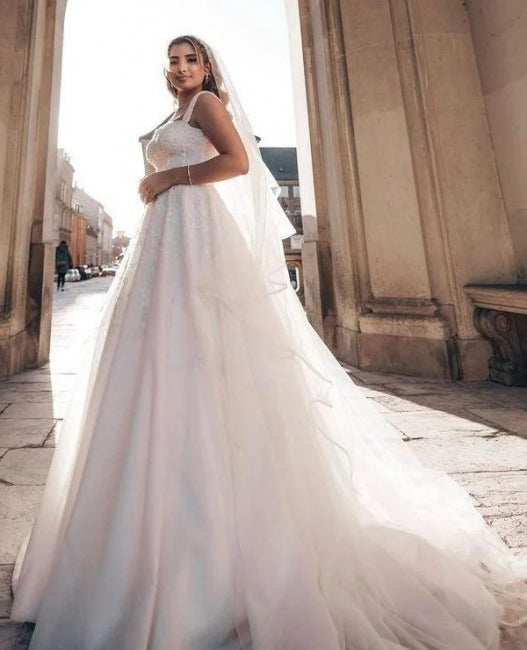 Classy Straps Off the Shoulder Floor Length A-Line Wedding Dresses