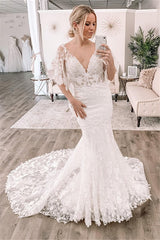 Cold shoulder Lace Mermaid Train Wedding Dresses Online