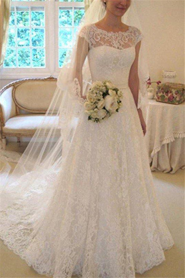 Court Train Applique A Line Short Sleeves Square Lace Ribbon Wedding Dresses