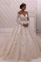 Designer Off theshoulder Lace Princess White wedding dress