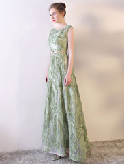 Eleagnt Evening Dresses Long Sage Green Embossment Fabric Texture Sleeveless A Line Floor Length With Sash Wedding Guest Dress