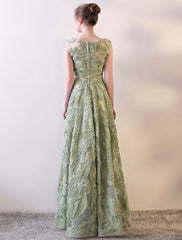 Eleagnt Evening Dresses Long Sage Green Embossment Fabric Texture Sleeveless A Line Floor Length With Sash Wedding Guest Dress