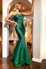 Elegant Emerald Green Sweetheart Mermaid Simple Prom Dresses On Sale with High Split
