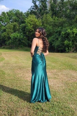 Elegant Long Dark Green Sleeveless Spaghetti Straps Prom Dresses With Split Online