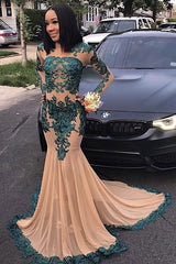 Elegant Long Sleeves Full Length Mermaid Prom Gown for Women with Train