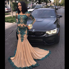 Elegant Long Sleeves Full Length Mermaid Prom Gown for Women with Train