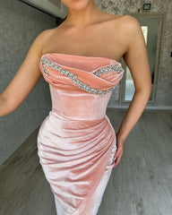 Elegant Mermaid Classic Sleeveless Crystal Prom Dresses Long Slit Online