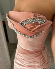 Elegant Mermaid Classic Sleeveless Crystal Prom Dresses Long Slit Online