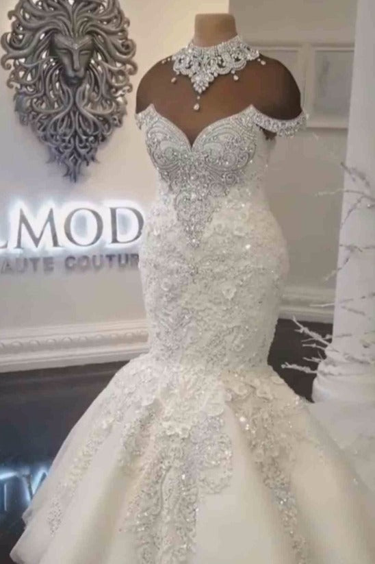 Elegant Off-the-shoulder Sweetheart Mermaid Wedding Dress Sequins Long