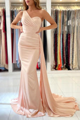 Elegant One Shoulder Long Prom Dress Mermaid Evening Gowns With Ruffles