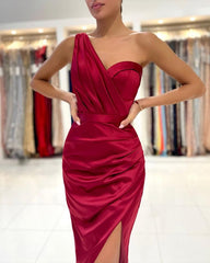 Elegant One Shoulder Short Prom Dress Online With Slit