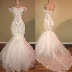 Elegant Organza Off-the-shoulder Mermaid Wedding Dress Sequins Long Lace