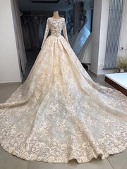 Elegant Scoop Long Sleevess Appliques Ball Gown Wedding Dresses