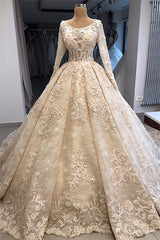 Elegant Scoop Long Sleevess Appliques Ball Gown Wedding Dresses