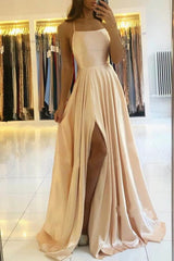 Elegant Spaghetti-Straps Long Prom Dress With Split