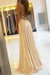 Elegant Spaghetti-Straps Long Prom Dress With Split