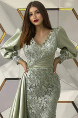 Fabulous Dusty Sage Mermaid Long Sleeves Evening Dresses With Lace