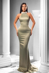 Fabulous halter Sleeveless Mermaid prom Dress Beadings