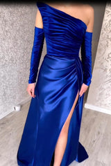 Fabulous Long Strapless A-Line Split Front Evening Prom Dresses With Long Sleeves