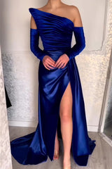 Fabulous Long Strapless A-Line Split Front Evening Prom Dresses With Long Sleeves
