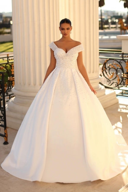 Fabulous Sweetheart Cap Sleeves Ball Gown Wedding Dresses Online Sequined