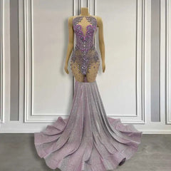 Purple Mermaid Prom Dress Sleeveless with Long Beadings