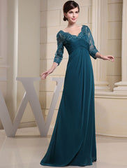 Glamorous Ink Blue Evening Dress Lace Applique Beading V Neck Half Sleeves A Line Wedding Party Dress