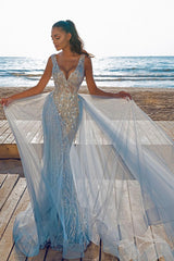 Glamorous Sequins Crystal Mermaid Prom Dress V-Neck Sleeveless