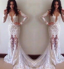 Glamorous Sheath Long Sleeves Lace Appliques Modern Wedding Dress