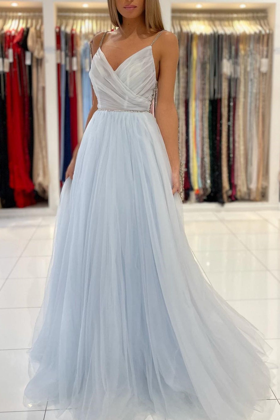 Glamorous Sweetheart Prom Dress Long Backless Tulle Evening Gowns