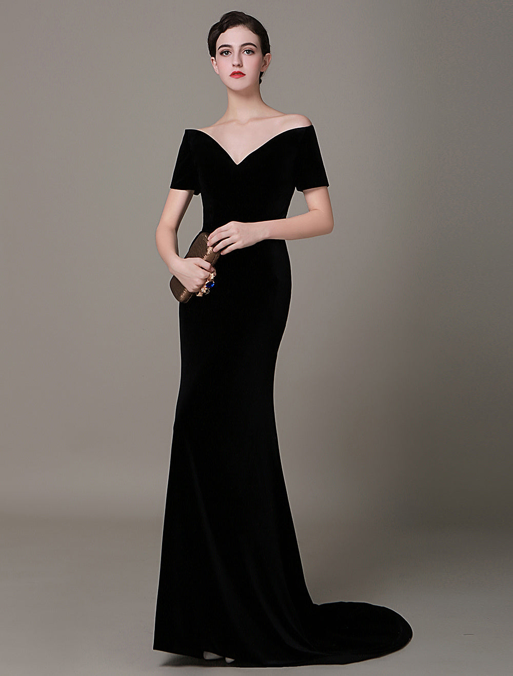 Gorgeous Black Evening Dresses  Long Mermaid Velvet Evening Dress Vintage Lady Gaga Red Carpet Dress  wedding guest dress