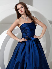 Gorgeous Bridesmaid Dresses Long Royal Blue Taffeta Evening Dress Floor Length Strapless A Line Pleated evening dress