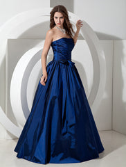 Gorgeous Bridesmaid Dresses Long Royal Blue Taffeta Evening Dress Floor Length Strapless A Line Pleated evening dress