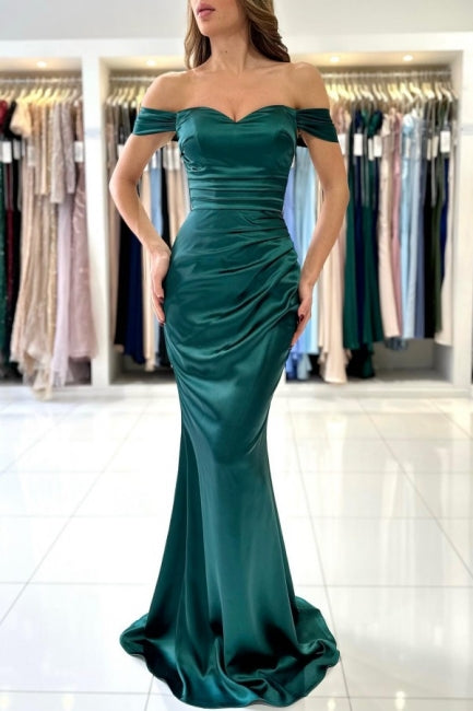 Gorgeous Fabulous Long Dark Green Off-the-shoulder Mermaid Sleeveless Graduation Dresses