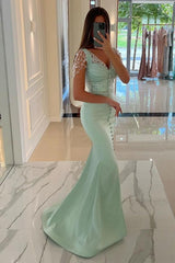 Gorgeous Mint Sequins Prom Dress Straps Long Mermaid Holiday Dress With Slit