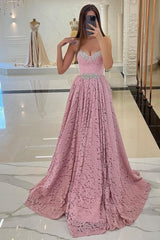 Gorgeous Pink Spaghetti-Straps Prom Dress Lace Holiday Dress Long