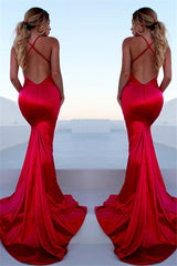 Gorgeous Red Halter Elegant Lace Up Prom Dresses Sleeveless Ruffles Chic Mermaid Side Slit Evening Dresses