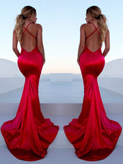 Gorgeous Red Halter Elegant Lace Up Prom Dresses Sleeveless Ruffles Chic Mermaid Side Slit Evening Dresses