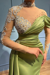 Gorgeous Sage Green High Neck Prom Dress Mermaid Long Sleeves