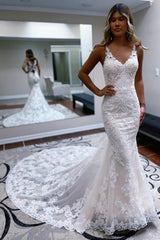 Gorgeous spaghettistraps sleeveless mermaid lace Wedding Dresses