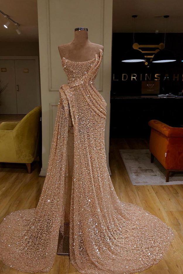 Gorgeous Starpless Sequins Mermaid Prom Dress Long With Slit