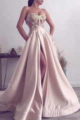 Gorgeous Sweetheart Long Prom Dress Slit Evening Gowns Appliques