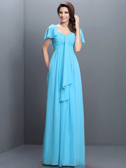 Gorgeous Sweetheart Pleats 1/2 Sleeves Long Chiffon Bridesmaid Dresses