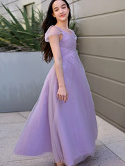 Gorgeous Tulle Ruched V-neck Short Sleeves Junior/Girls Bridesmaid Dresses