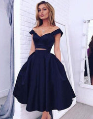 Gorgeous Two pieces Off-the-shoulder Prom Party GownsShort Homecoming Dress
