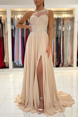 Lace Appliques Sleeveless One-Shoulder Prom Dress