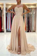Lace Appliques Sleeveless One-Shoulder Prom Dress